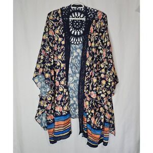 Boho Floral Kimono Cardigan with Crochet Back Detail‎